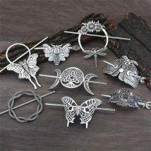 New retro literary crescent cloud hairpin women's metal moon hair stick fashionable Gothic Viking all-match hairpin hairpin