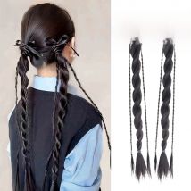 Synthetic Long Claw Clip On Bow Braid Ponytail Hair Extensions Heat Resistant Pony Tail Hair piece For Women Daily Party