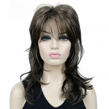 StrongBeauty Brown Highlighted Long Wavy Soft Layered Shag Synthetic Wig for Women
