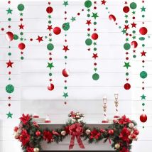 4M Red Green Star Round Paper Banner Garland 2025 Merry Christmas Eve Party Decorations For Home Ornaments Happy New Year 2026