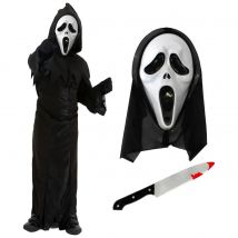 Child's Screamer Reaper Costume – Hooded Robe, Scary Mask & Fake Knife Prop for Halloween