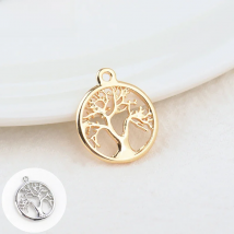 (664)10PCS 15.7MM Hole 1.5MM 24K Gold Color Plated Brass Tree Charms Pendants High Quality Jewelry Accessories