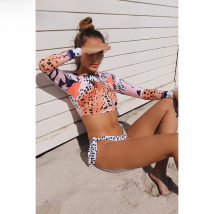 2025 Surfing Women's Swimsuit RashGuard Bikinis Long Sleeve Swimwear Female Print Summer Bathing Suit 2-piece Sports Biquini
