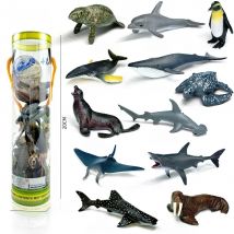 12pcs/set Updated Simulated Marine Animals Penguin Toy Model Realistic Sea Life Turtle Whale Toys For Children Christmas Gifts