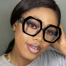 Fashionable V-Leg Polygon Anti-Blue Light Glasses Women's Hexagonal Protective Glasses Frame Home Travel Decorative Flat Mirror.