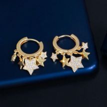 CWWZircons Glitering CZ Brazilian Gold Plated Tassel Lucky Star Endless Huggie Hoop Earrings with Charm Women Boho Jewelry CZ892