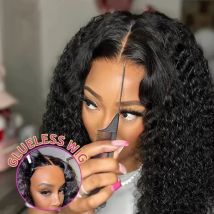 Water Wave Glueless Wig Pre-Cut Lace Wig Pre-Plucked Natural Black Deep Wave Wear & Go Glueless Curly Human Hair Wigs For Women