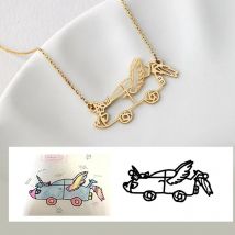 Custom Kids Drawing Handwriting Necklace Personalized Stainless Steel Children Artwork Pendant Mom Family Unique Gifts