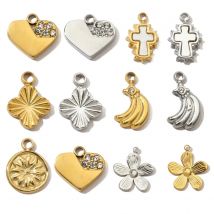 3pcs/Lot French Clover Cross Stainless Steel Bracelet Diy Charms Women Love Heart Necklace Pendant Wholesale Banana Jewelry