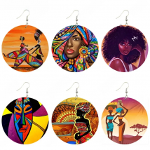 Voikukka Jewelry 2021 New Product 6 CM Round Wood Both Sides Printing Facial Makeup Paintings African Ethnic Accessory