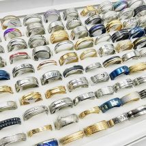 20Pcs/Lot Fashion Heart Stripe Stainless Steel Love Rings For Men Women Mix Style Party Gifts Jewelry Accessories