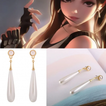 Game Final Fantasy Tifa Lockhart Earrings Women Girl Cosplay Drop Earring Imitation Pearl Ear Clip Jewelry Ear Studs Gift