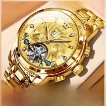 OLEVS Luxury Watches For Men Automatic Watch Waterproof Stainless Steel Mechanical Watches Gift Box Luminous Male Wristwatch