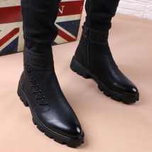 italian brand designer mens leisure cowboy boots natural leather platform shoes black autumn winter ankle boot short botas male