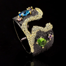 Colorful Zircon Italian Handmade Jewelry Abstract Shape Romantic Retro Style 925 Silver Inlaid High-End Jewelry Gift