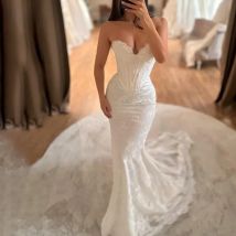 LORIE Elegant Lace Mermaid Wedding Dresses Women Backless Sleeveless Corset Bridal Gowns Customized Detachable Train Bride Gown