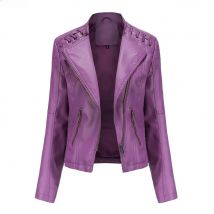 New Spring Autumn Women Faux Leather Jacket Pu Motorcycle Biker Purple Coat Slim Zipper Motorcycles Locomotive Outerwear 4XL