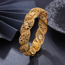 Wando 1Pcs/lot Gold Colour Bangle for Women Round Hollow Pattern Fine Bracelet Ethiopia/Dubai Jewelry Gifts Ramadan Newest
