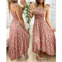 Summer Sexy Spaghetti Strap Floral Print Maxi Dress For Women Casual Elegant Chest Wrap Long Woman Beach Dress Holiday