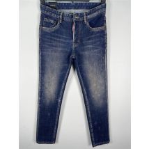 2025 Autumn/Winter New D2 Jeans Trendy Men's Washing, Grinding, Hole Patching, Paint Three Dimensional Cutting, Small Feet Blue