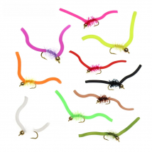 ICERIO 10PCS San Juan Worm Brass Bead Head Squirmy Wormy Nymph Flies Trout Fishing Fly Lure Baits