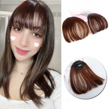 Fringe Bangs Synthetic Hair Topper Extensions Clip In Brown False Hairpiece with Temples for Women Short Styling Accessories