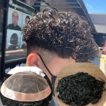 Men's Wigs Human Hair Super Durable Mono 20MM Curly Toupee Men Capillary Prosthesis Hair Unit Replacement System Pieces For Male