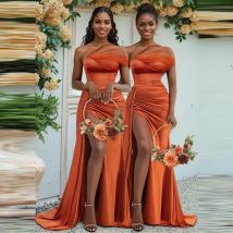 Customized Long Sexy Mermaid Orange Bridesmaid Dresses with Slit Wedding Guest Party Gowns vestido de madrinha de casamento