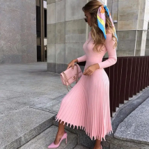 Women Knitted Long Dress Autumn Winter Slim Sleeve Ladies Dresses Elegant Party Female Sweater Dress 10 Colors
