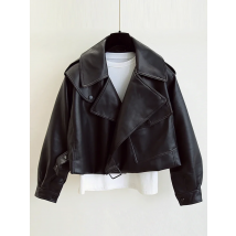 FTLZZ New Spring Women Faux Leather Jacket Biker Red White Coat Turndown Collar PU Motorcycle Jackets Loose Streetwear Outerwear