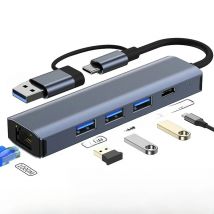 5 IN 2 USB-C USB-A HUB Multiport Adapter Type C USB 3.0 Data Transfer Gigabit Ethernet RJ45 Docking Station for Mac Book Pro