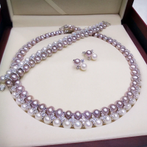 Double Strands South Sea White Pink Lavender Necklace Bracelets Sets  Jewelry Sets for Women Pearl Jewelry