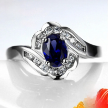 Classic 925 Silver Jewelry Ring Oval Sapphire Zircon Gemstones Finger Rings for Women Wedding Engagement Party Gift Accessories