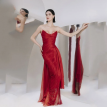 Verngo Red Elegant Evening Dresses Women Sweetheart Mermaid Prom Party Dresses Sexy Silk Maxi Prom Gowns Customized