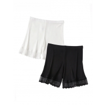 SuyaDream Knitted Natural Silk Half Slips for Woman Anti Emptied Bottoming Pants Liner Slips Black White 2022 New Underwears