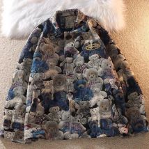 New 2025 Bear Print Y2k Jacket Women Spring Autumn Loose Design POLO Collar Couple Baseball Jackets Female