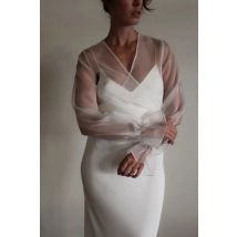 Ivory Wedding Coat Organza Bolero Full Trumpet Sleeve Shrug Wedding Wrap Bridal Cover Up Plus Size Women's Cape Free Custom made