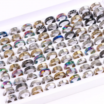 10/20/50/100Pcs/Lot Fashion Stainless Steel Stripe Heart Hollw Rings For Men Women Mix Style Simple Jewelry Party Gifts