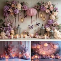 Purple Butterfly Photography Backdrop Floral Wonderland Bridal Shower Background Baby Shower Birthday Party Kid Photobooth Props