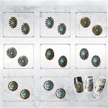 10pcs/lot Japanese Type Gold Silver Retro Engraved Round Oval Metal Alloy Nail Art Deco Nail Charms Accessories For Manicure