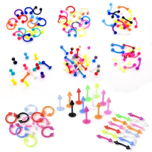 10Pcs/Lot Acrylic Colorful Nose Rings Lip Labret Piercing Barbell Tongue Ring Belly Ring Eyebrow Silicone Body Jewelry