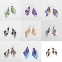 Metal Hollow Out Leaf Mix Color Drop Earrings Long Dangle Bohemia Colorful Earrings for Women Fashion