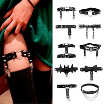 LossTower Sexy Leather Heart Belt Elastic Leg Thigh Garter Girl Women Harness Goth Accessories Black Gothic Rivet Punk Anklet