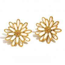 MamacitaSlay New Design Enamel White Stacked Petals Chrysanthemums earrings women high quality stainless steel women's jewelry