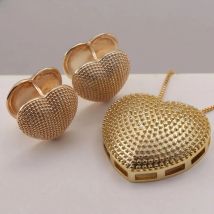 MHS.SUN New Arrival Women Heart Pendant Necklace Gold Color Stud Earrings Copper Jewelry For Valentine's Day 1PC High Quality