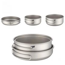 Keith 3PCS Titanium Cookware Pans Bowls With Folding Handle Outdoor Traving Hunting Camping Cooking Kitchen Tableware Stackable