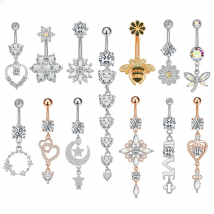 Bohemia Bee Flower Heart Belly Button Rings Butterfly Love 14g Bar Navel Piercing Ring Steel Crystal Belly Ring Ear Body Jewelry