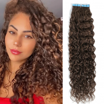 Tape In Hair Extensions Water Wave Real Human Hair 2# Dark Brown Natural Cural Tape On Hair Ectensions Skin Weft Hairpiece 2G/Pc