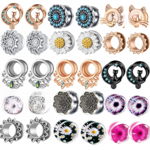 2pcs Multiple Styles Screw Ear Flesh Tunnel Plugs Piercing Retro Flower Orelha Gagues Ear Expander Piercing Body Jewelry 00g 0g