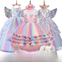 Flower girl Unicorn rainbow wedding party dress girl birthday party Unicorn role dance performance dress